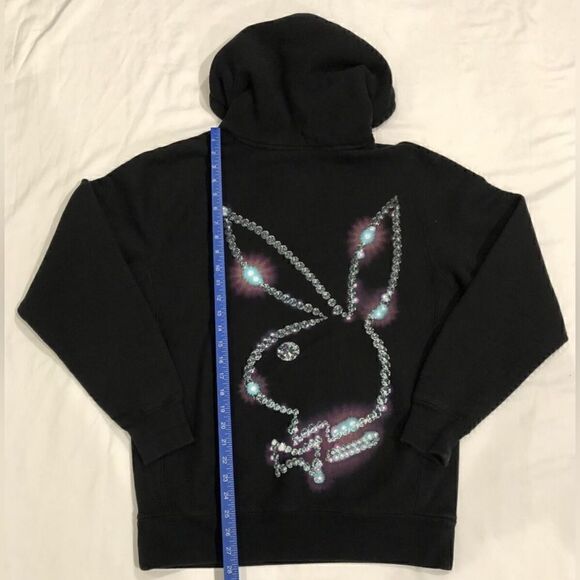 PLEASURES NWT Playboy Icy Diamonds Logo Black Hoodie Sweatshirt Size M - Picture 9 of 14